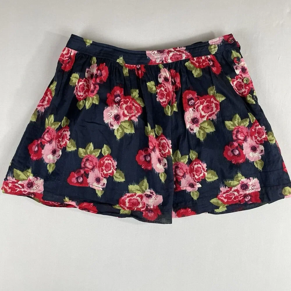 Heritage 1981 Pull On Full Mini Skirt Women’s M Blue Pink Floral Dbl Lined Vtg